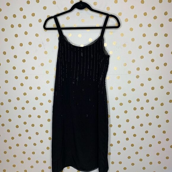 Eileen fisher silk beaded black slip dress 4 - Picture 4 of 8